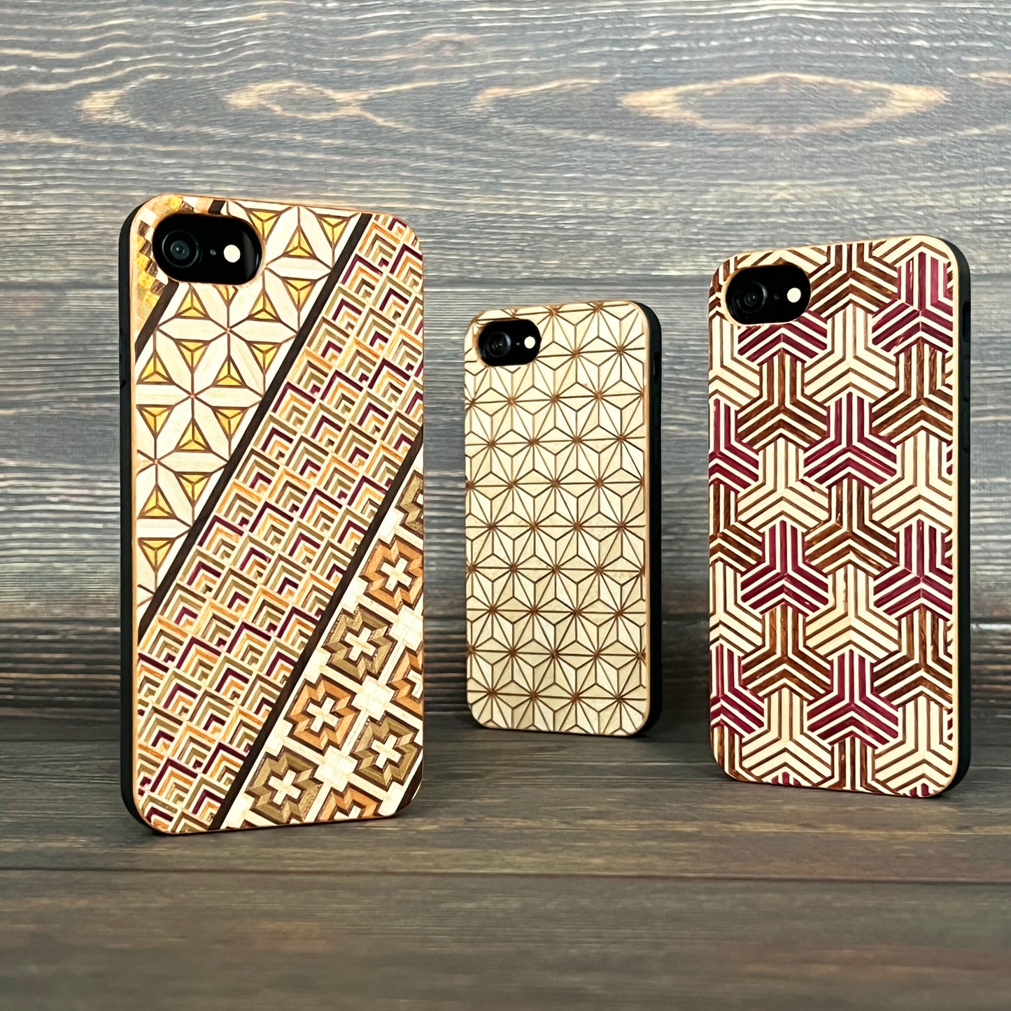 iPhone SE case 3rd/2nd Natural Wood Marquetry & Black Soft TPU Shockproof Yosegi
