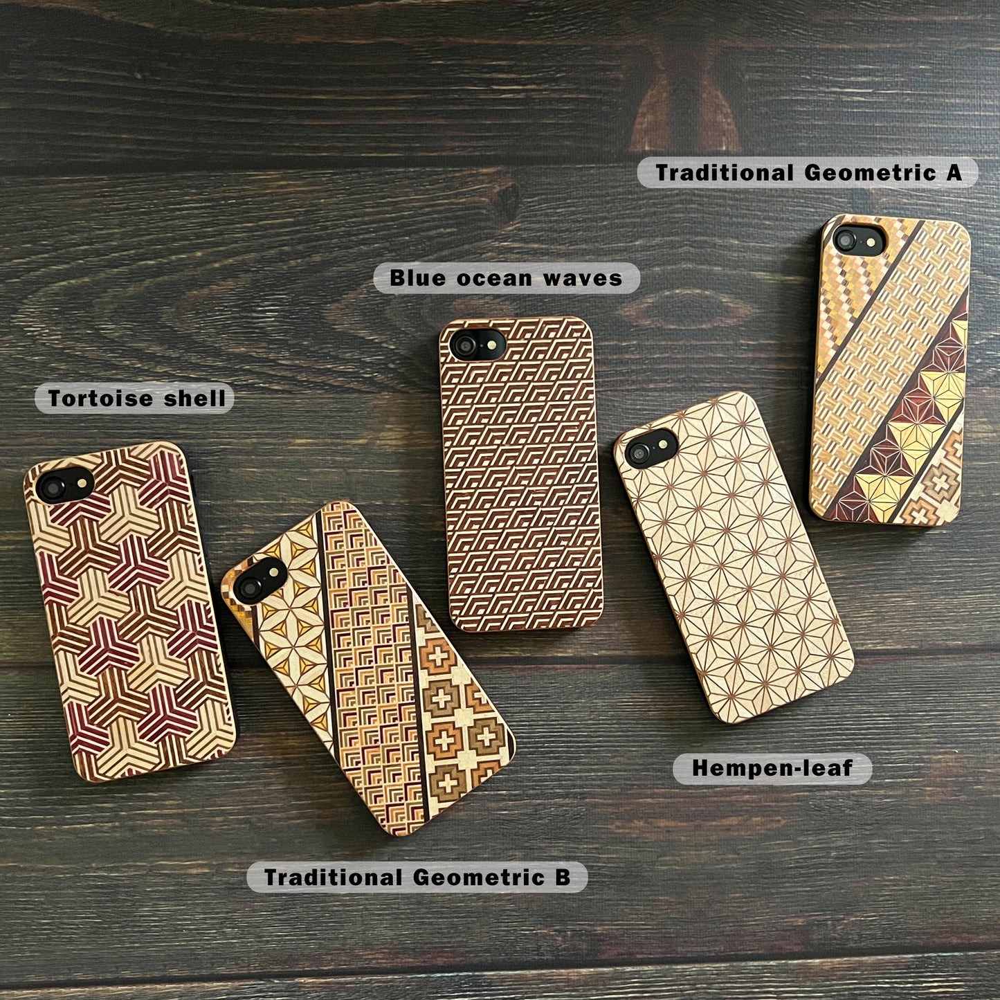 iPhone SE case 3rd/2nd Natural Wood Marquetry & Black Soft TPU Shockproof Yosegi