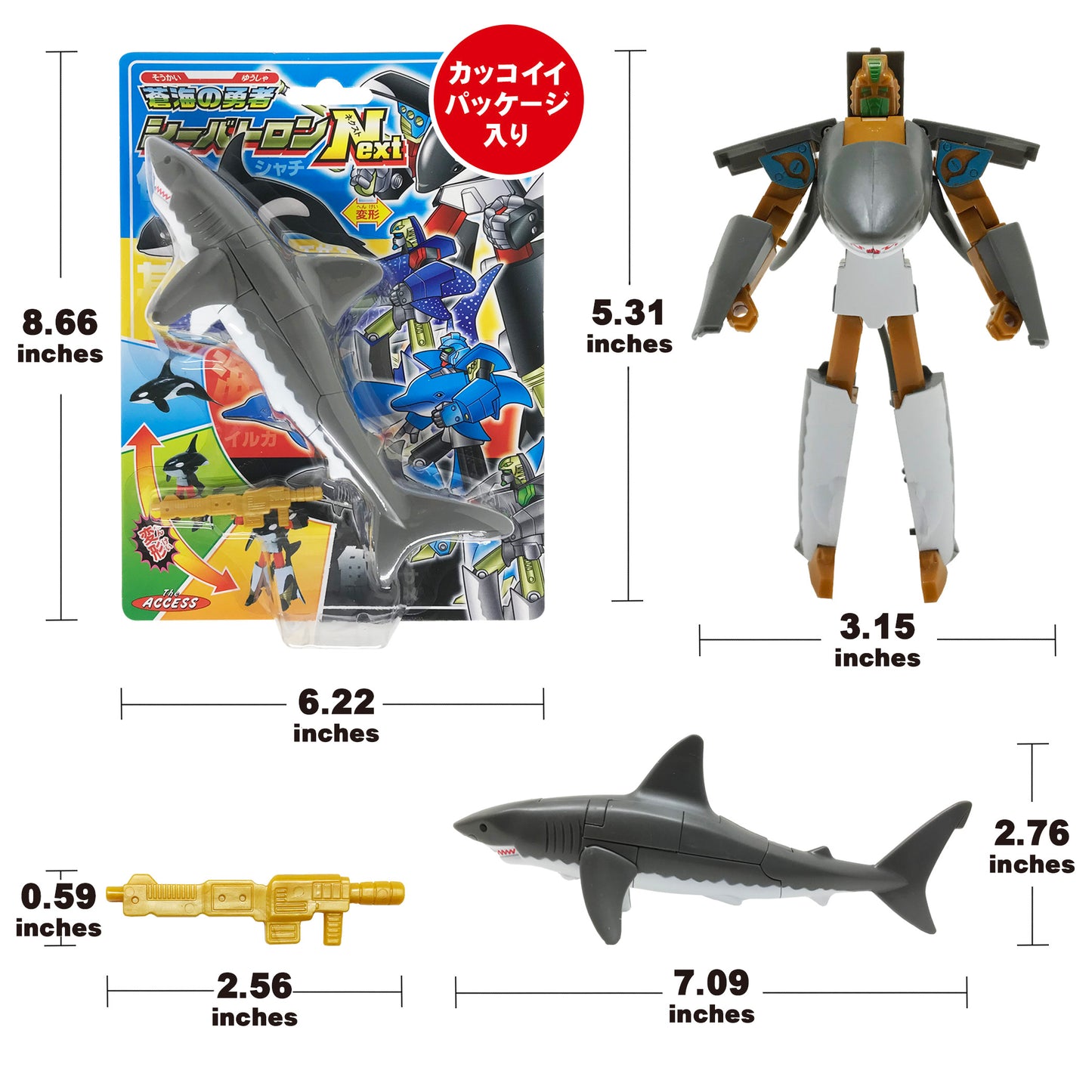 Size of Transform Robot Great White Shark Figurine Animal Toy