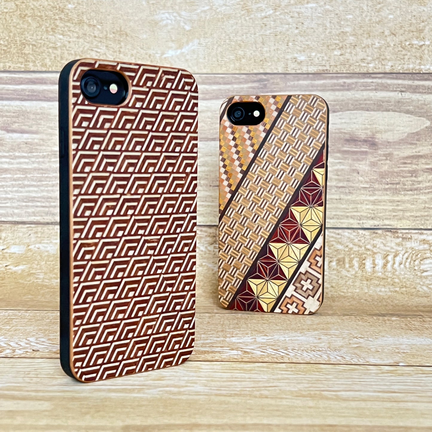 iPhone SE case 3rd/2nd Natural Wood Marquetry & Black Soft TPU Shockproof Yosegi