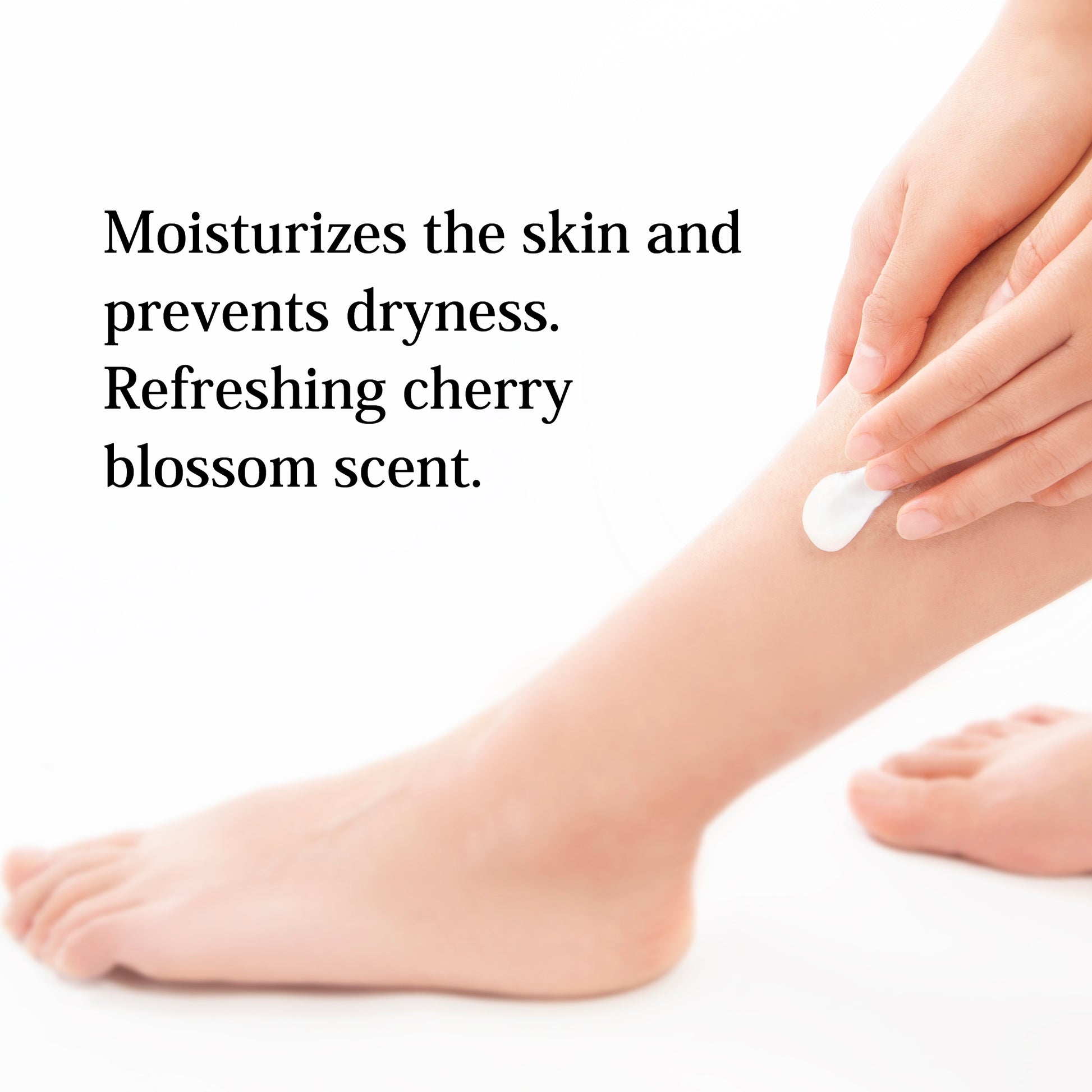 Moisturizes the skin and prevents dryness Refreshing cherry blossam scent.