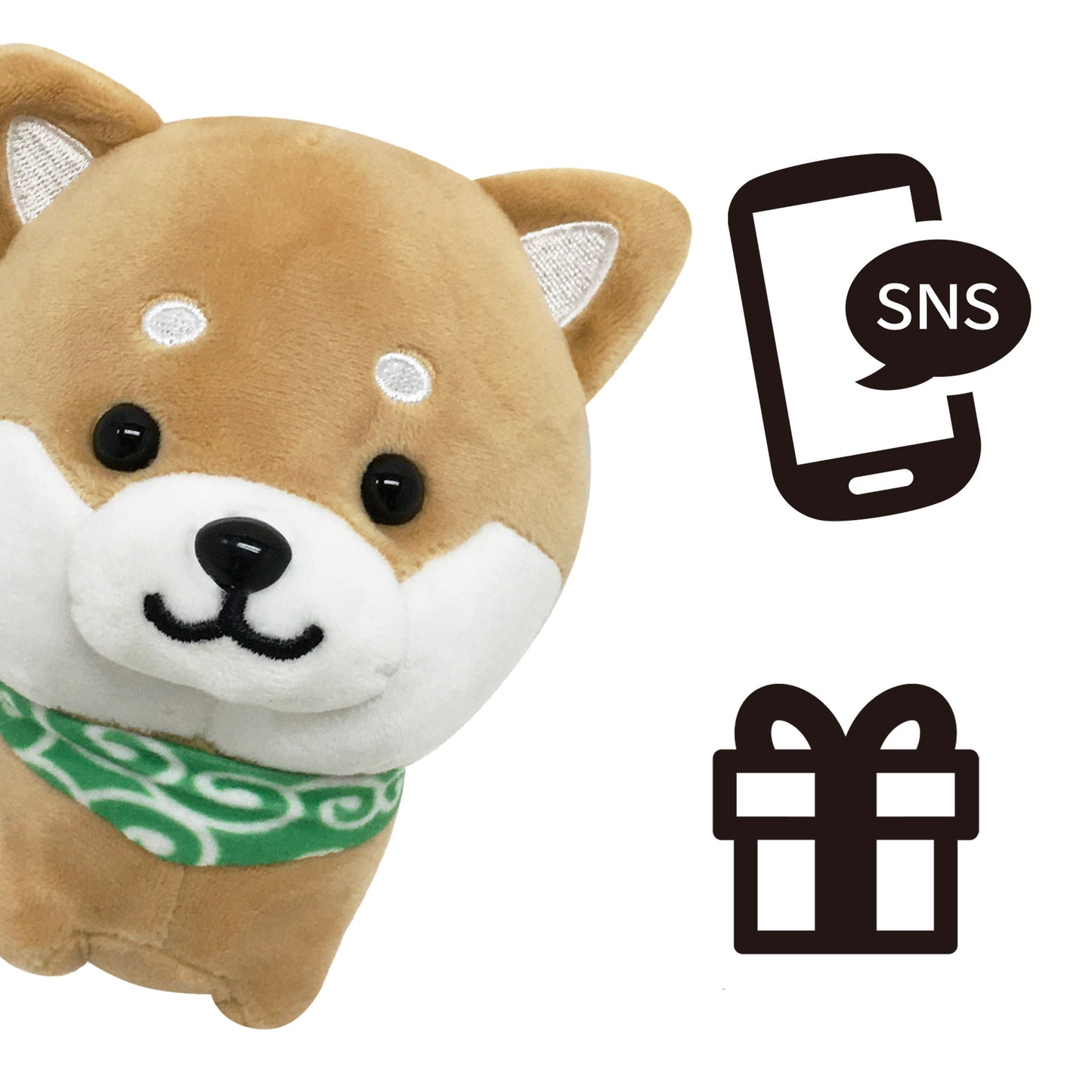 Stuffed dog Mameshiba brown and pictogram