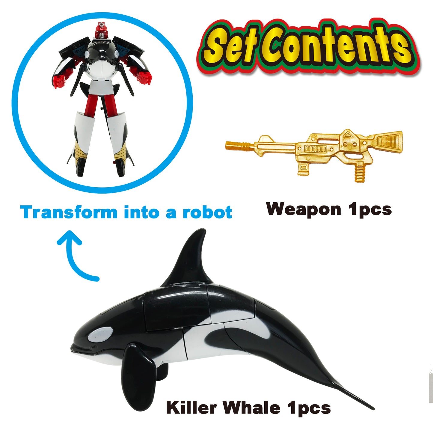 Set Contents. Transform Robot Killer Whale Figurine Animal Toy